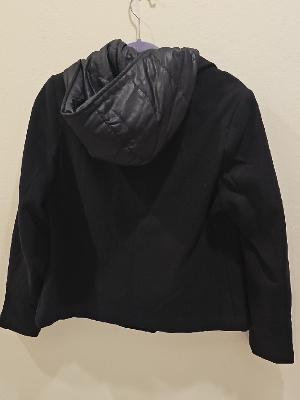 Black Double-Breasted Peacoat with Hood - Picture 6 of 6